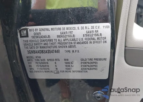 2010 Chevrolet Hhr Ls from USA, damaged, VIN 3GNBAADB3AS547448